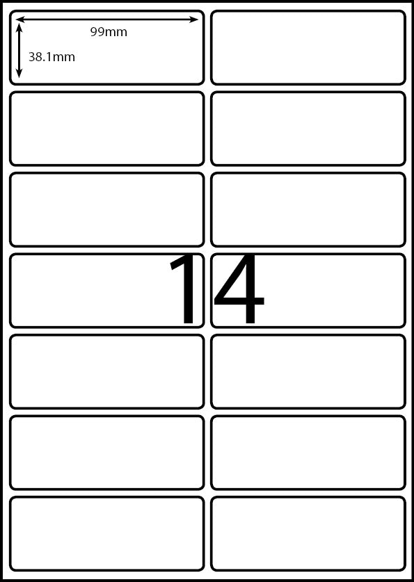 A4 Laser Label - 14up - 99x38.1mm - 100 per pack (Avery Code: L7163)