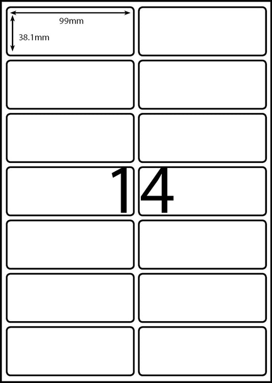 A4 Laser Label - 14up - 99x38.1mm - 100 per pack (Avery Code: L7163)