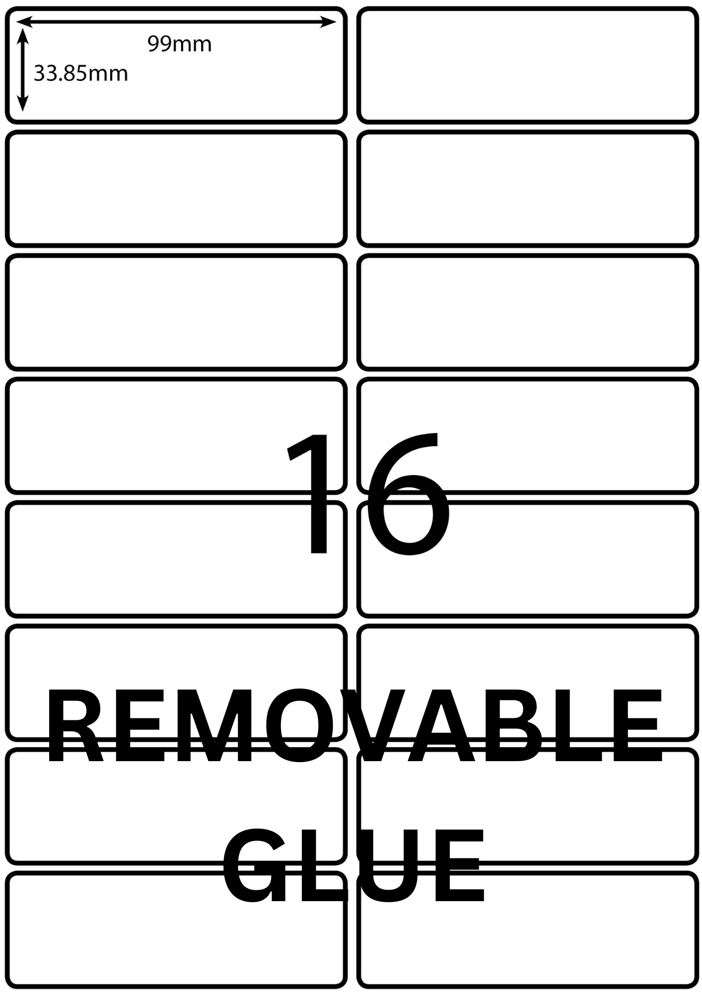 A4 Laser Label - 16up - 99x33.85mm - 100 per pack (Avery Code: L7162)