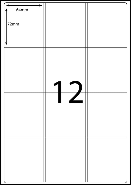A4 Laser Label - 12up - 64x72mm - 100 per pack (Avery Code: L7164)