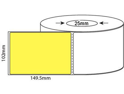 102mm X 150mm (4'x6') YELLOW Direct Thermal, 25mm & 76mm core, 4,000 labels per box - from $22/roll
