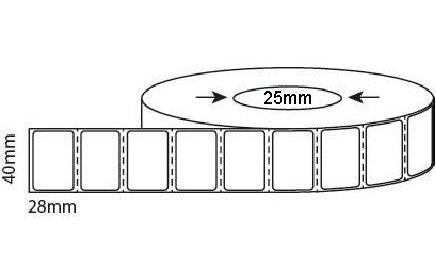 40mm X 28mm Thermal Transfer Labels, 25mm & 76mm core, 30,000 labels per box - from $17.50/roll