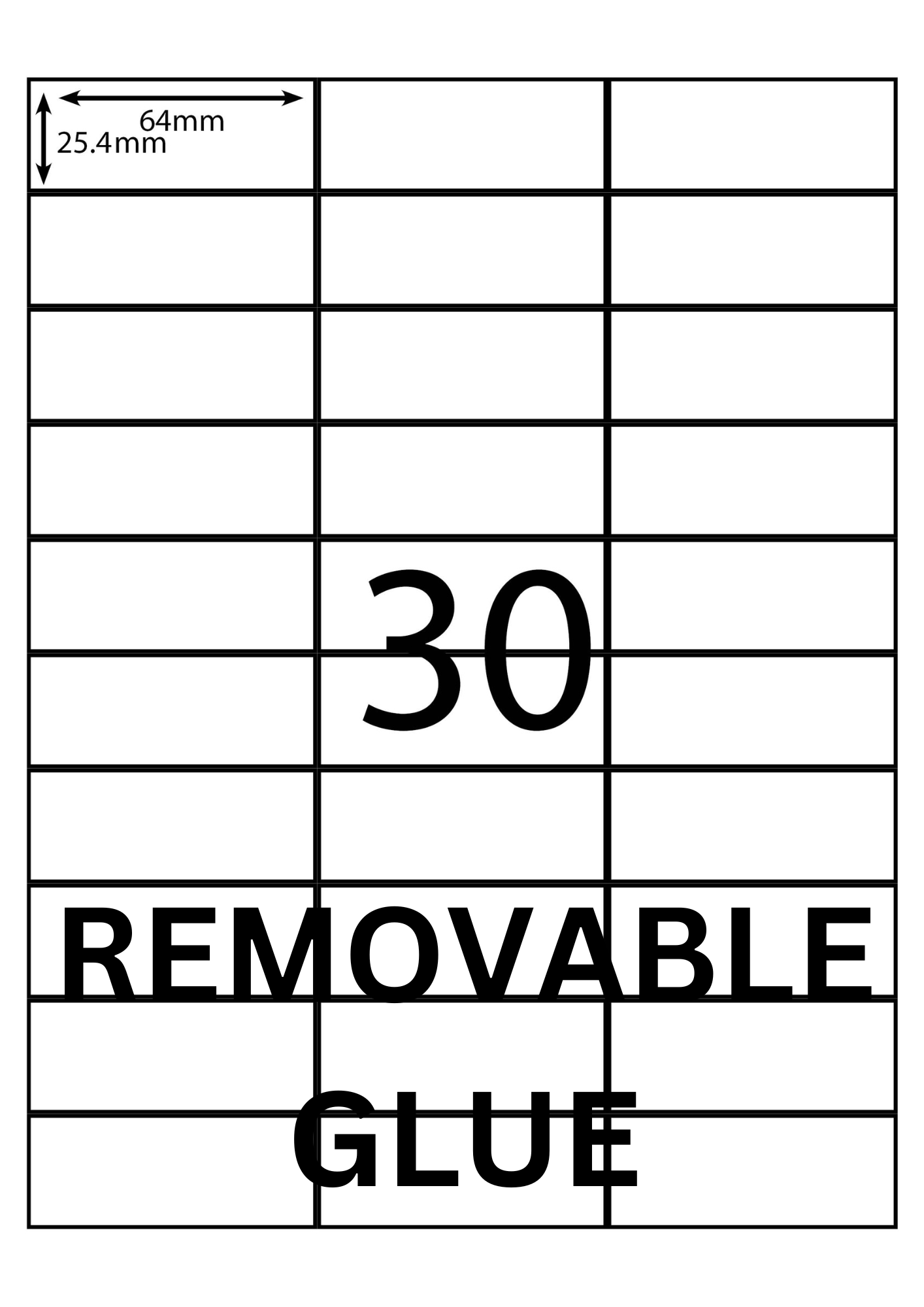 A4 Laser Label -30up - 64x25.4mm - 100 per pack (Avery Code: DL30)