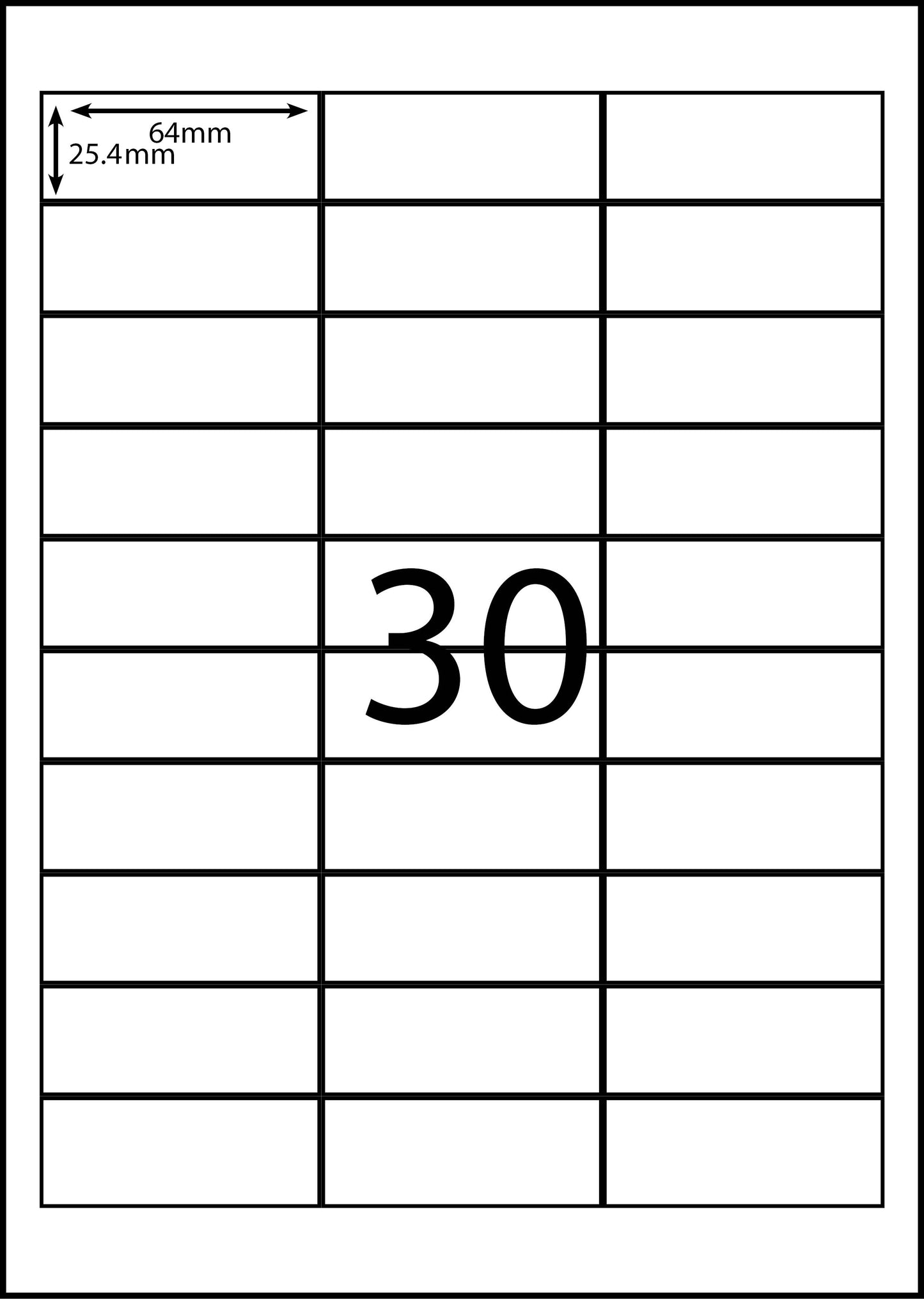 A4 Laser Label -30up - 64x25.4mm - 100 per pack (Avery Code: DL30)