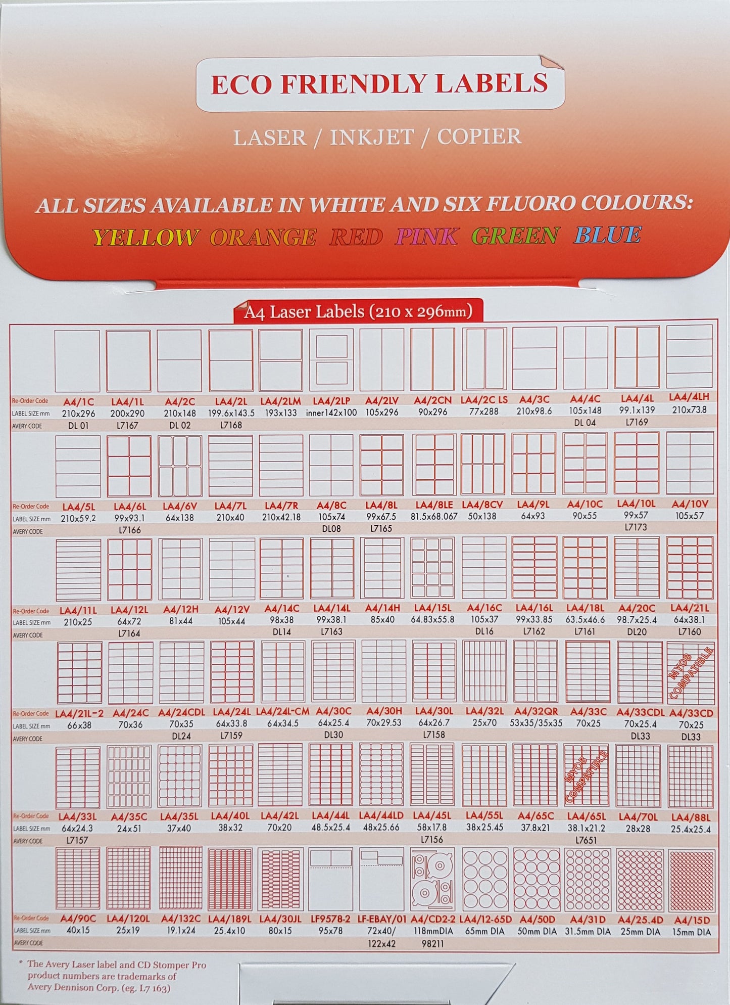 A4 Laser Label -33up - 70x25mm - 100 per pack (Avery Code: DL33)