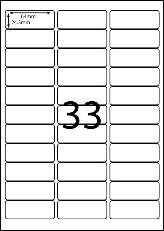 A4 Laser Label -33up - 64x24.3mm - 100 per pack (Avery Code: L7157)