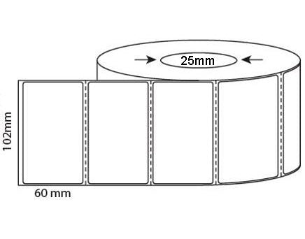 102mm X 60mm Thermal Transfer Labels, 25mm & 76mm core, 8,000 labels per box - from $17.50/roll