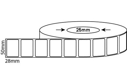 50mm X 28mm Direct Thermal, 25mm & 76mm core, 40,000 labels per box - from $17.50/roll