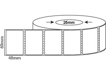 69mm X 48mm Thermal Transfer Labels, 25mm & 76mm core, 12,000 labels per box - from $19.50/roll